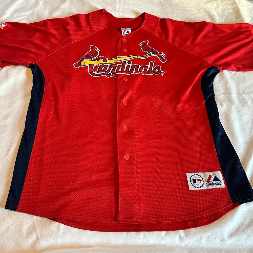 St Louis Cardinals Majestic Vintage Red & Navy Blue MLB Baseball Jersey Men’s XL